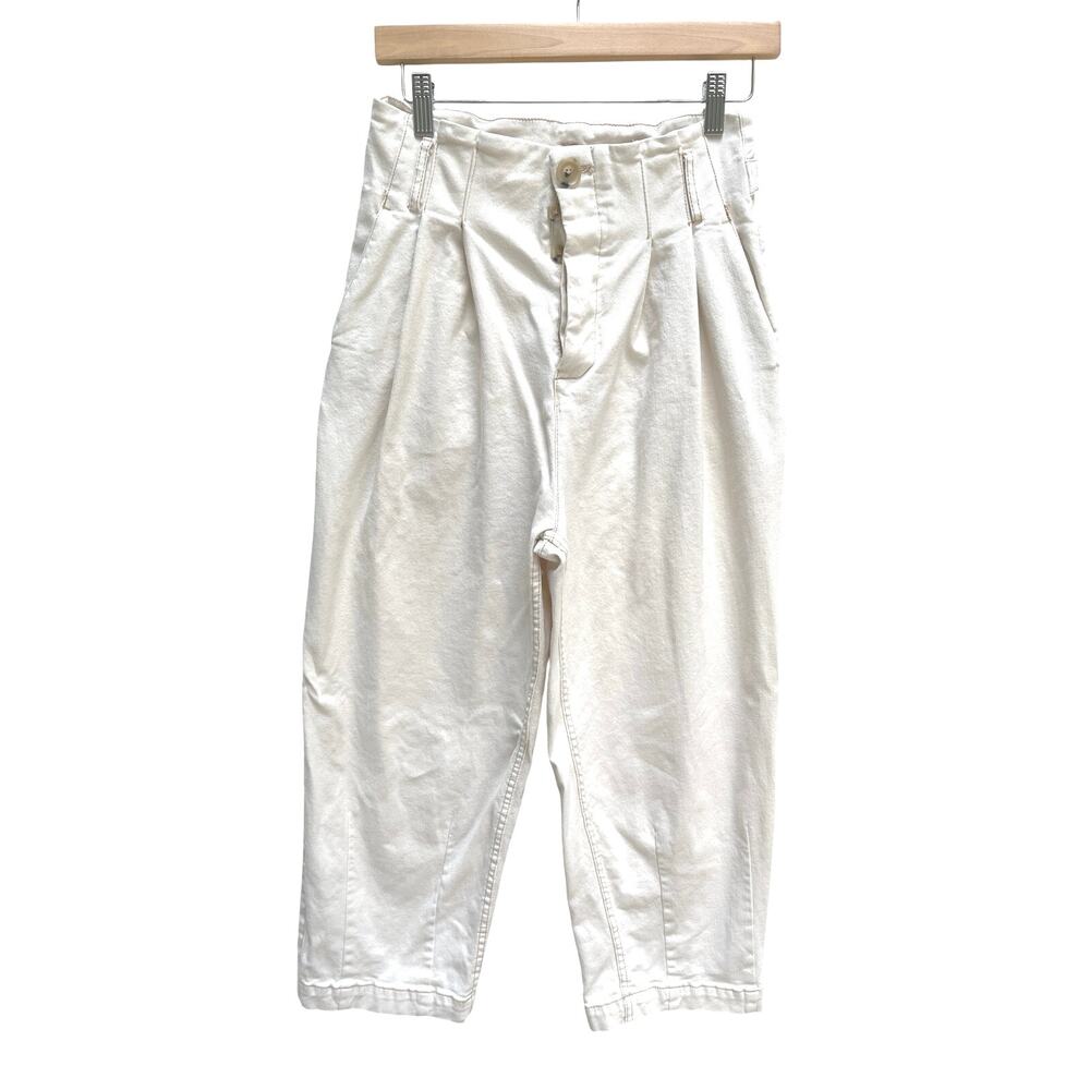 Free People High Rise Wide Leg Crop Pleated Pants Ecru Ivory Gorpcore Thick 2